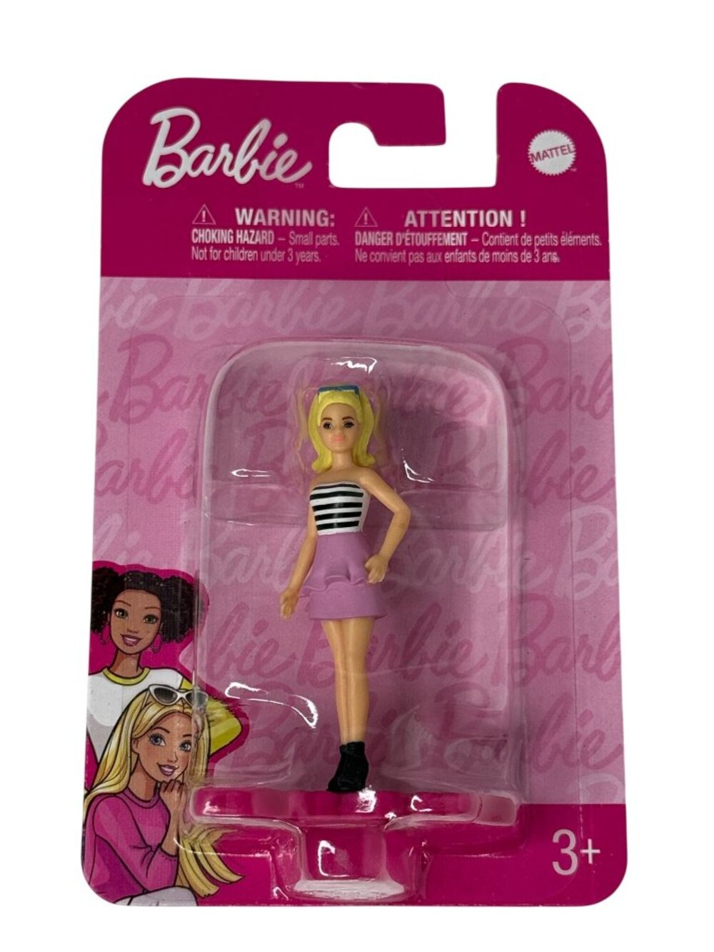 Barbie Mini Figure Blonde Pink Skirt Black White Top New